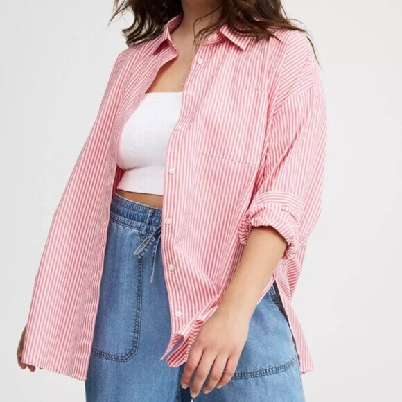 TORRID Soft Cotton Drop-Shoulder Shirt Ready stripe cloud dancer 0 Large 12 - Picture 1 of 9